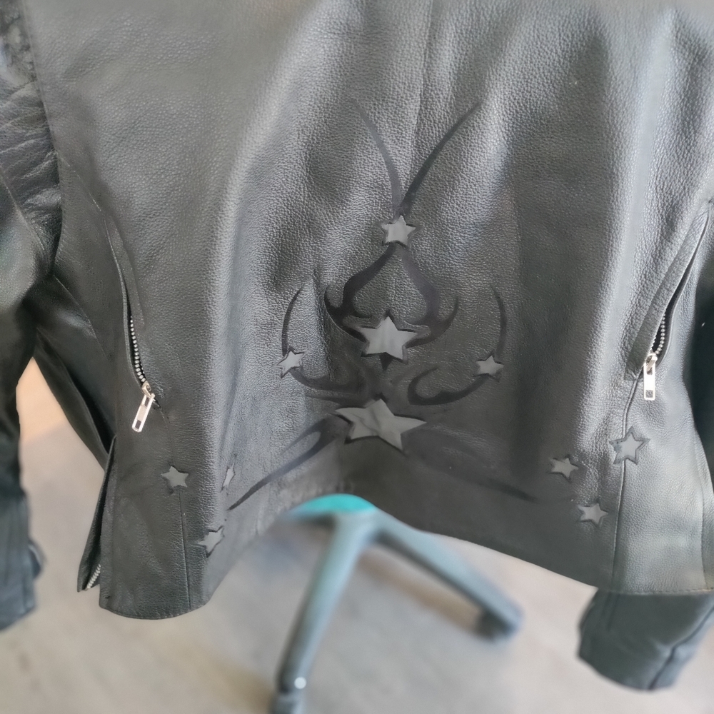 SOLD Beautiful black leather biker style jacket.